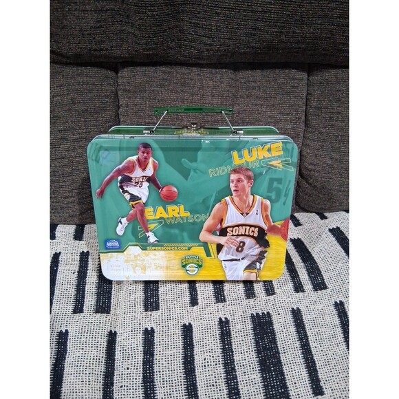 Vintage Metal Seattle Supersonics Lunchbox Rare Aquafina Used - Picture 2 of 6